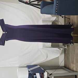 Womens Royal Purple Cold Shoulder Maxi Evening Gown Size 8 Pearl Decal